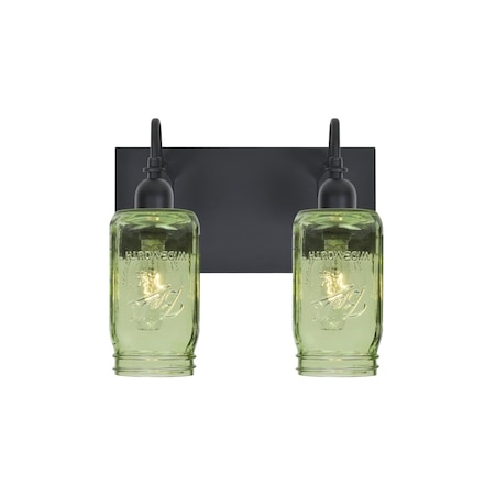 Besa Lighting Milo 4 Vanity, Green, Black, 2x60W Incandescent 2WG-MILO4GR-BK
